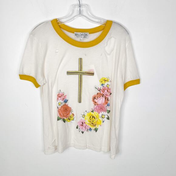 Wildfox M Confessional Johnny Ringer Tee Shirt Floral Roses Graphic Destroyed - Picture 2 of 11